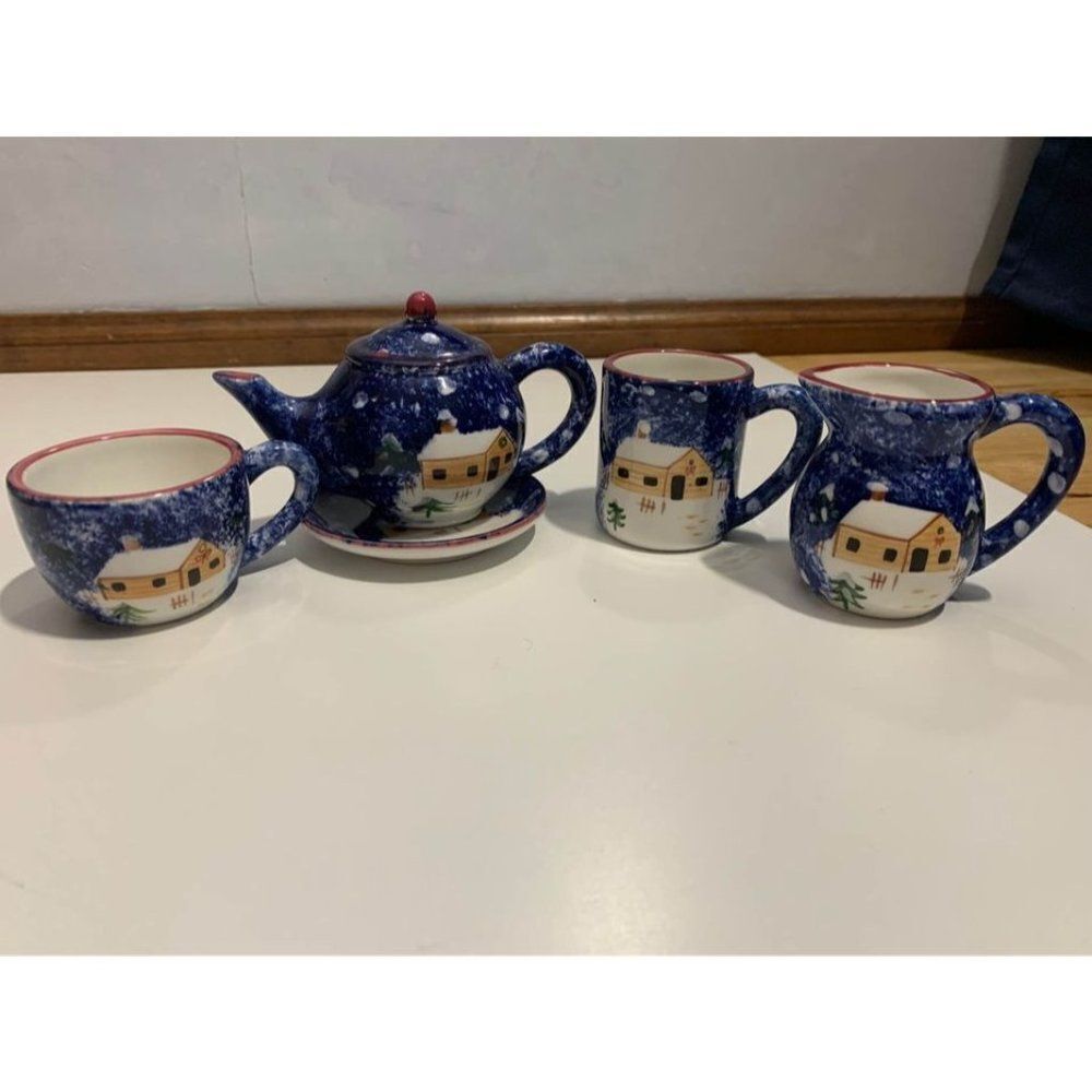 Holiday Miniature ceramic Tea Set made